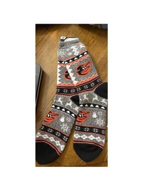 FBF Orioles Men's Black & Orange Patterned Crew Socks with Team Motif